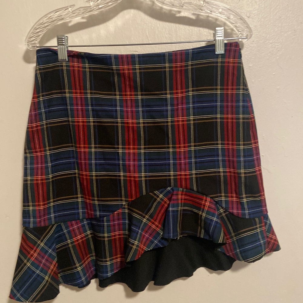 Zara Woman Plaid Tartan Asymmetrical Ruffle Hem Skirt